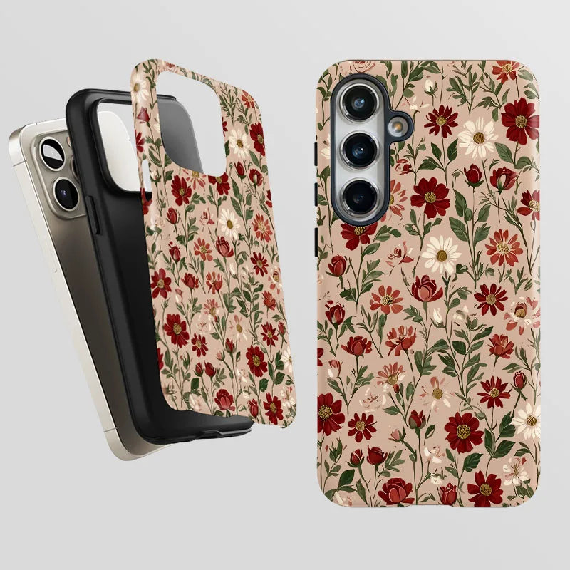 For Samsung S25 S24 S23 S22 S21 Plus Ultra S25 Edge S20 FE A56 A16 15 26 36 Vintage Flower 2 IN 1 Film shell Phone Case Cover