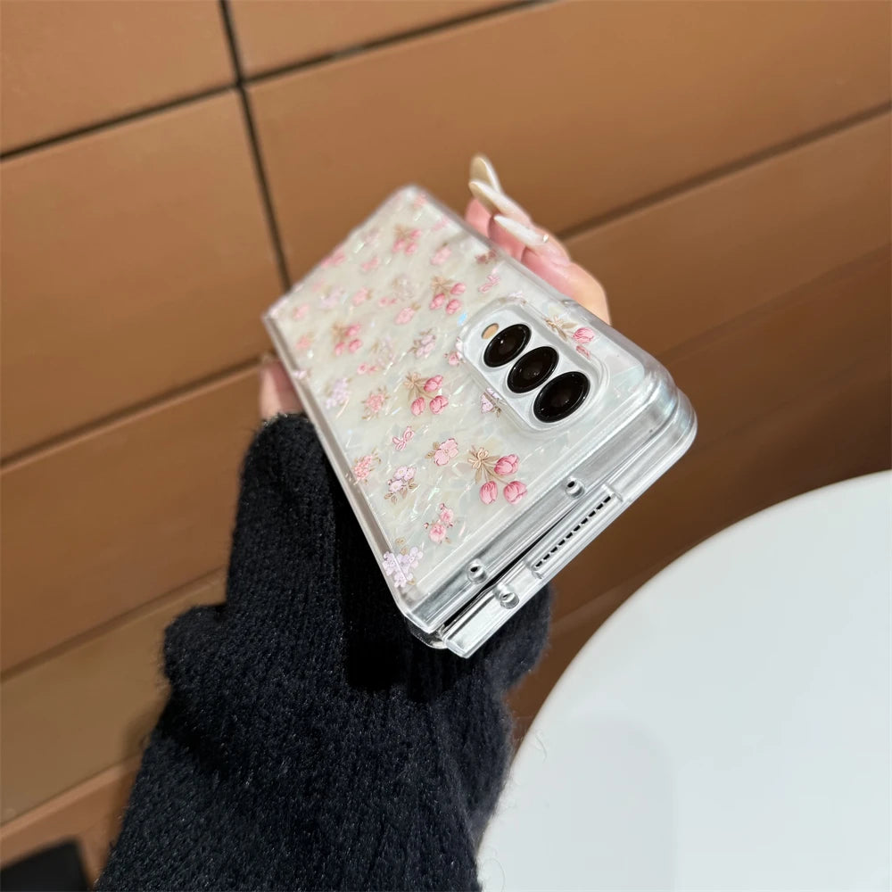 for Samsung Galaxy Z Fold 7 5G Hard PC Phone Case Floral Shell for Z Fold 7 6 5 4 3 Drop-Proof Protective Cover