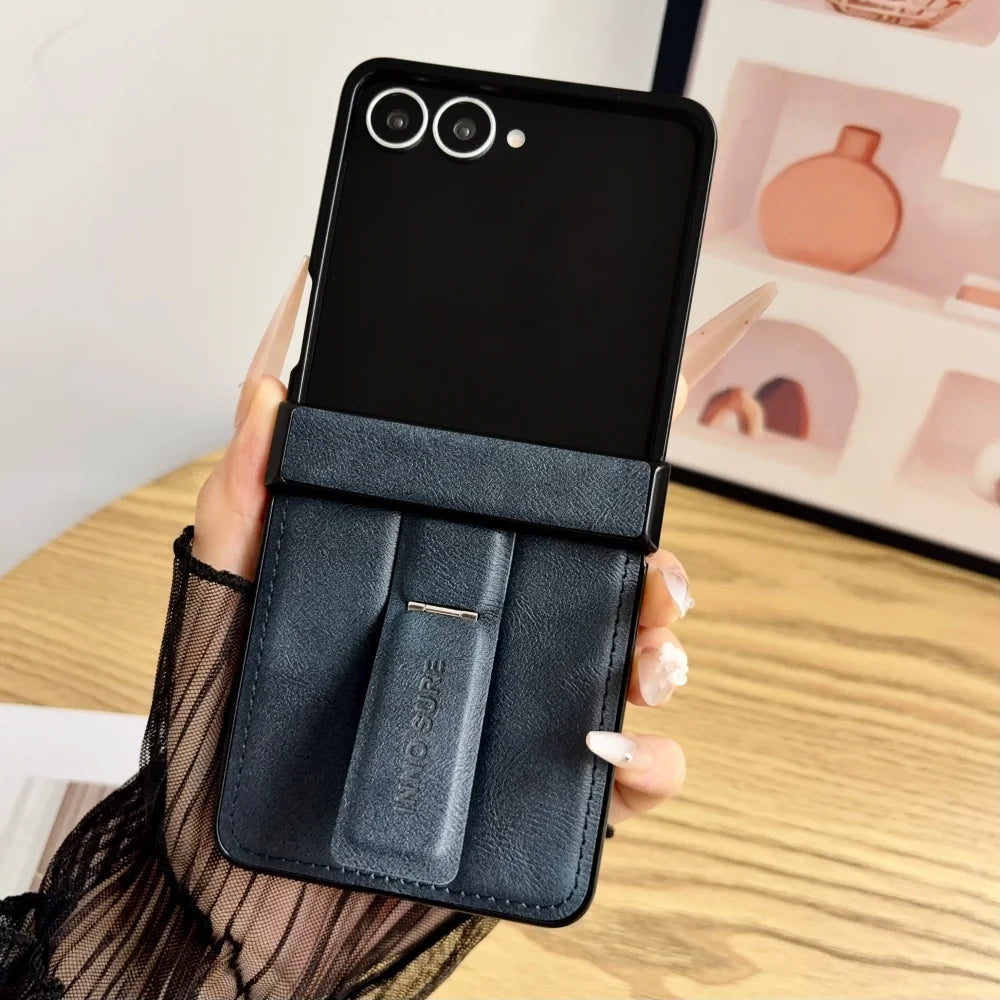 Luxury Retro Cowhide Pattern Folding Stand Case for Samsung Galaxy Z Flip 8 ZFlip 3 4 5 6 7 8 Leather Hinge All-inclusive Cover