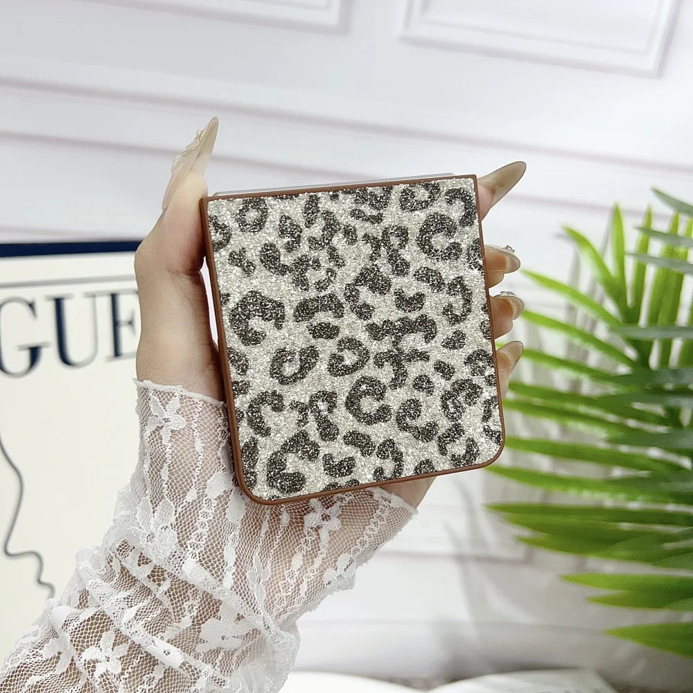 Z Flip 7 5G Glitter Leopard Print Folding Phone Case For Samsung Galaxy Z Flip7 Flip6 Flip 5 4 Shockproof Skin Feel Bumper Cover
