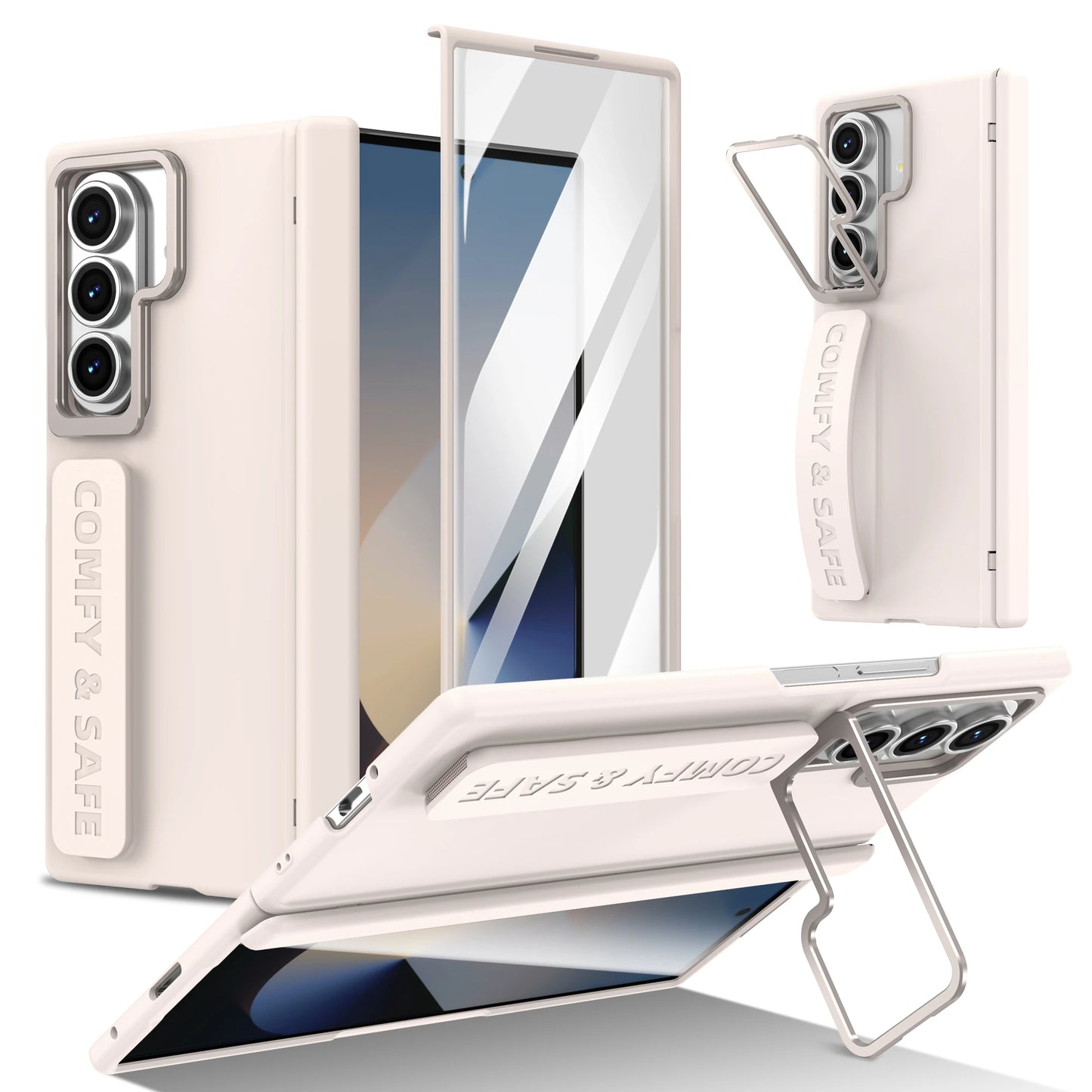 For Samsung Galaxy Z Fold 7 6 5 4 3 5G Bracket Phone Case With Hinge Screen Protect Film Silicone Grip Shockproof Protect Cover