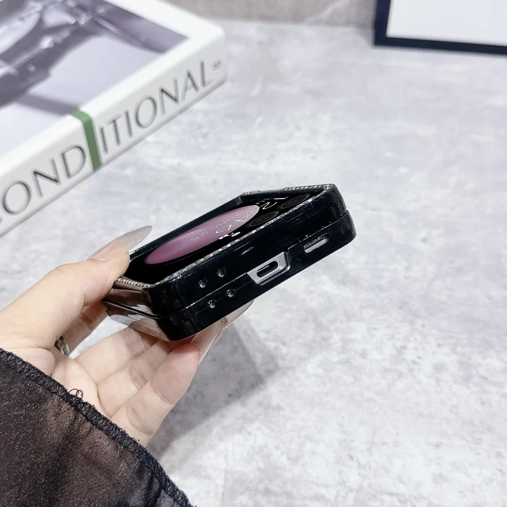 Bling Shiny Rhinestone Bordered Transparent Phone Case For Samsung Z Flip 7 fFlip7 FE Galaxy Z Flip 6 5 4 3 Protect Cover