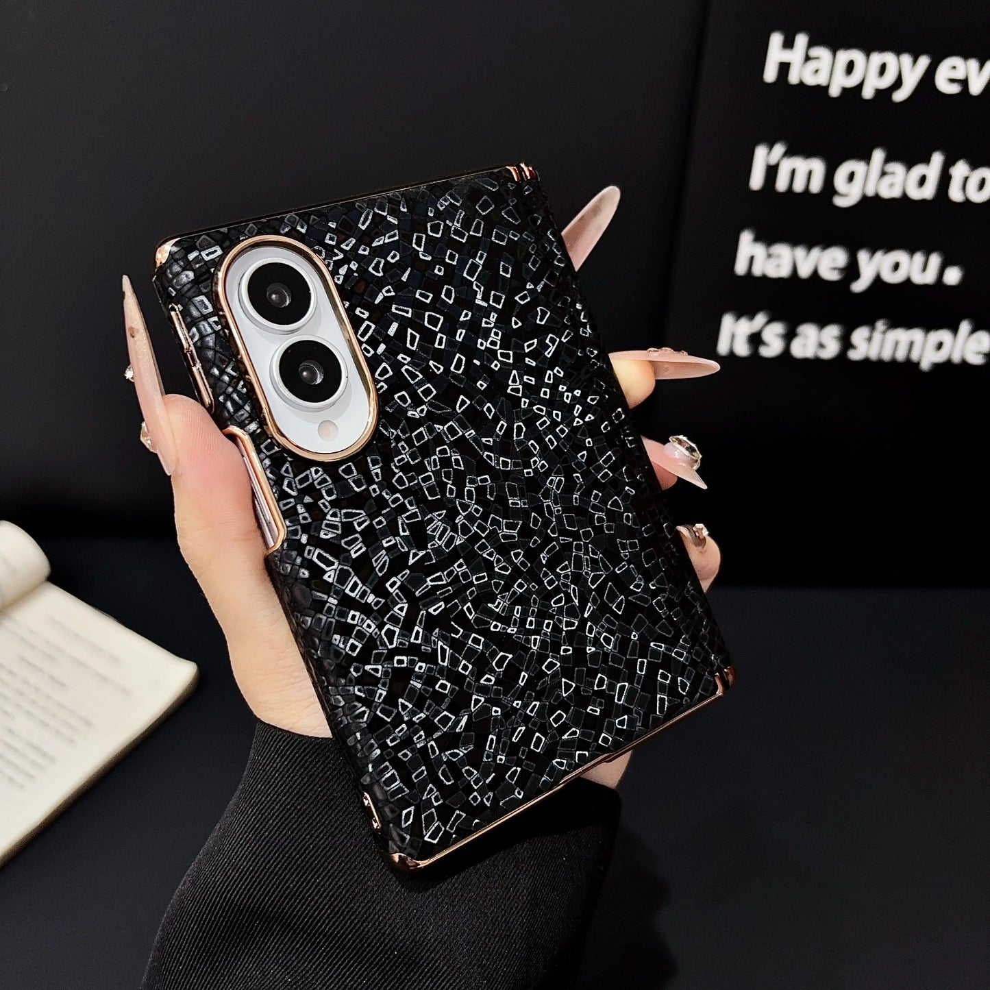 Luxury Business Mosaic Stone Texture Phone Case for Samsung Z Fold 8 Wide Axis Protection Shockproof Skin Feel Slim Fit Cover