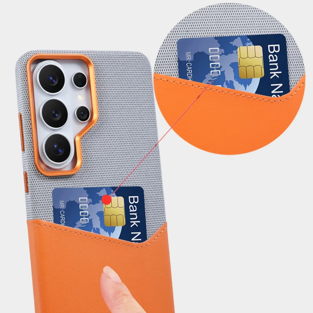 For MagSafe Card Slot Holder Phone Case For Samsung S26Ultra S25 S24 Ultra Linen Leather Magnetic Shockproof Wallet Soft Cover