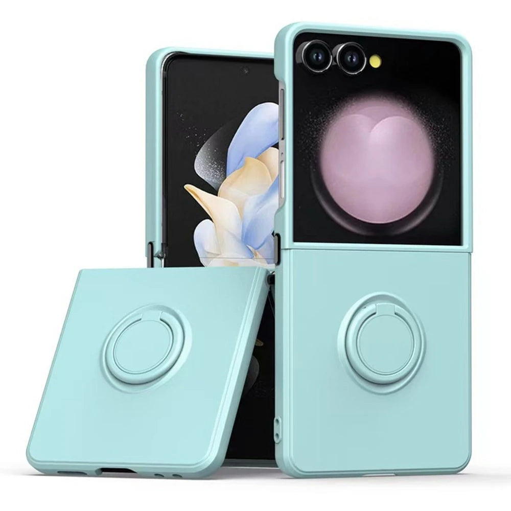 Luxury Liquid Silicone Stand Ring Holder Phone Cases for Samsung Galaxy Z Flip 7 6 5 4 3 7 FE Cute Soft Shockproof Case Cover