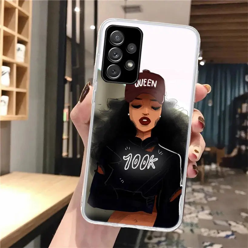 Black Girl Queen Melanin Poppin Soft Phone Case For Samsung Galaxy A14 A13 A12 A15 A54 A53 A52 A55 A34 A33 A32 A35 A24 A23 A22 A