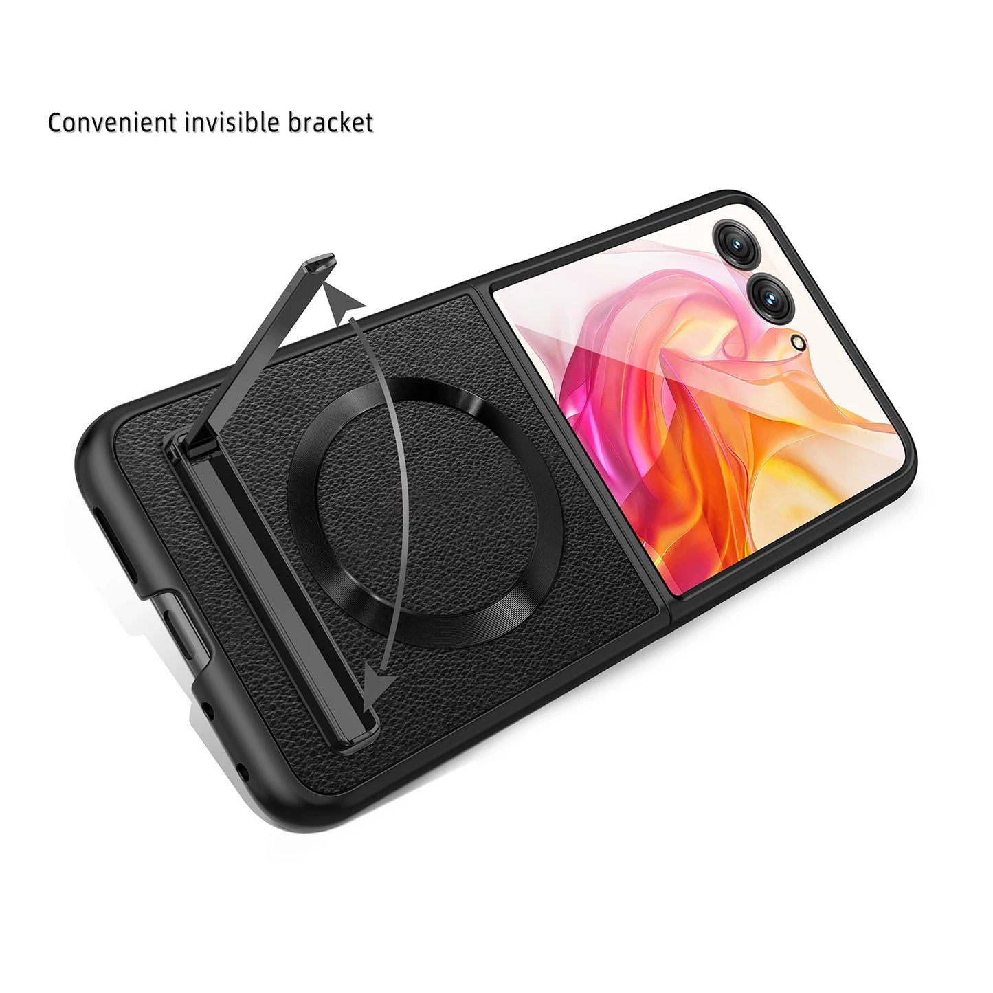 Luxury Leather Magsafe Ring Case For Motorola MOTO RAZR 50 Ultra RAZRPlus 2024 Kickstand Holder Cover 9H HD Glass Film Protector