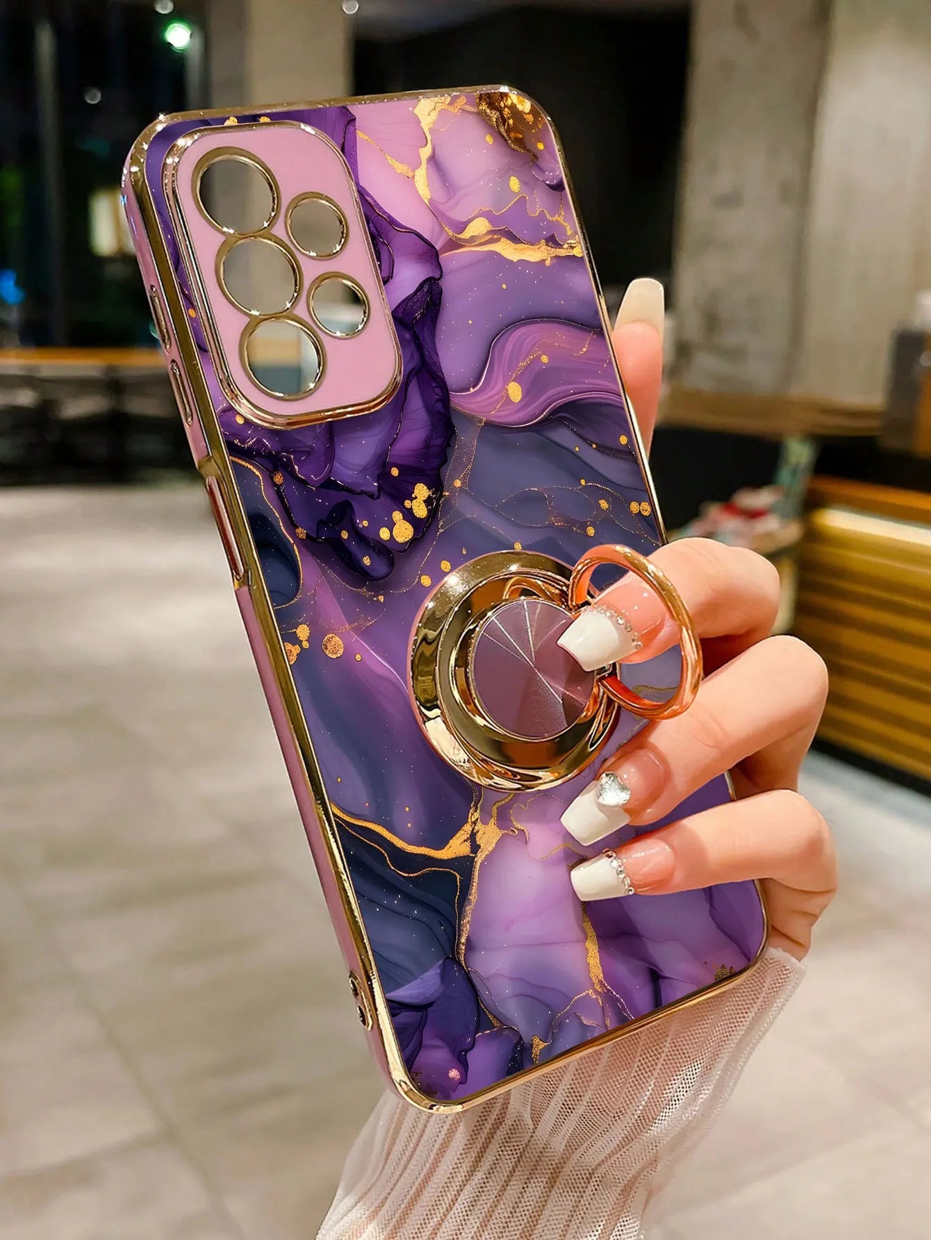 Luxury Plating Marble Pattern 360°Ring Holder Phone Case For Samsung Galaxy S25 Ultra S24 S23 FE S22 S21 S20 S10 Plus Back Cover