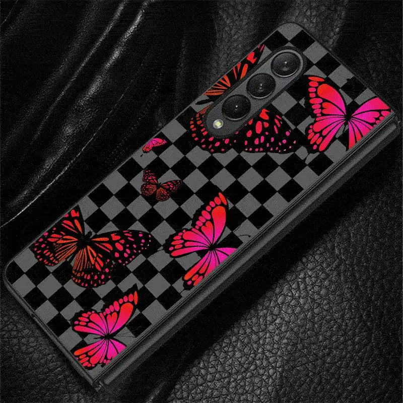 Black Flower Cases for Samsung Galaxy Z Fold6 Z Fold3 ZFold4 Z Fold5 5G Z Fold4 5G Coque Bumper Shockproof Cover