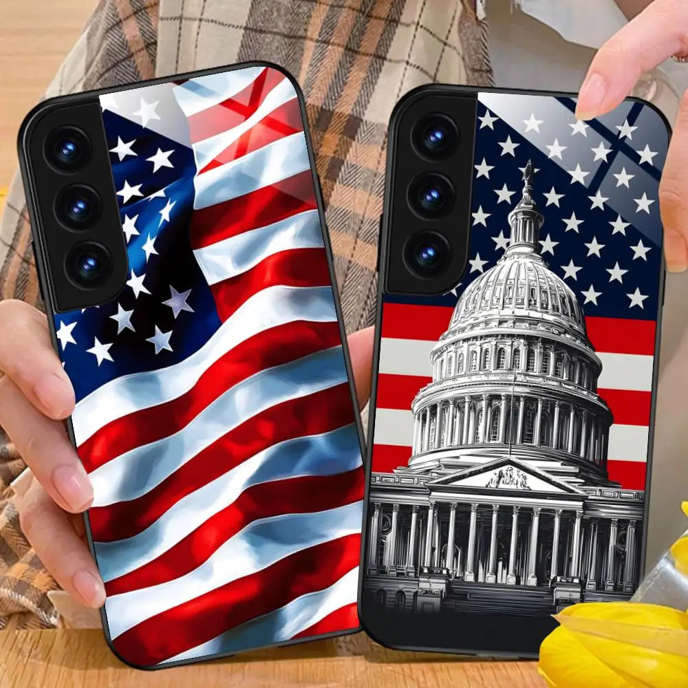 USA America Flag Mobile Cell Phone Case for Samsung Galaxy S26 S25 S24 S23 S22 S21 S20 Note20 Plus FE Ultra Glass Colorful Cover