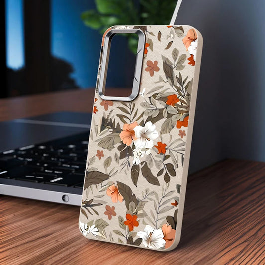 Flower Leaves Case For Samsung Galaxy A55 A35 A25 A15 5G A54 A34 A14 A53 A52 A16 S20 S21 FE S22 S23 S24 Ultra Leather Texture