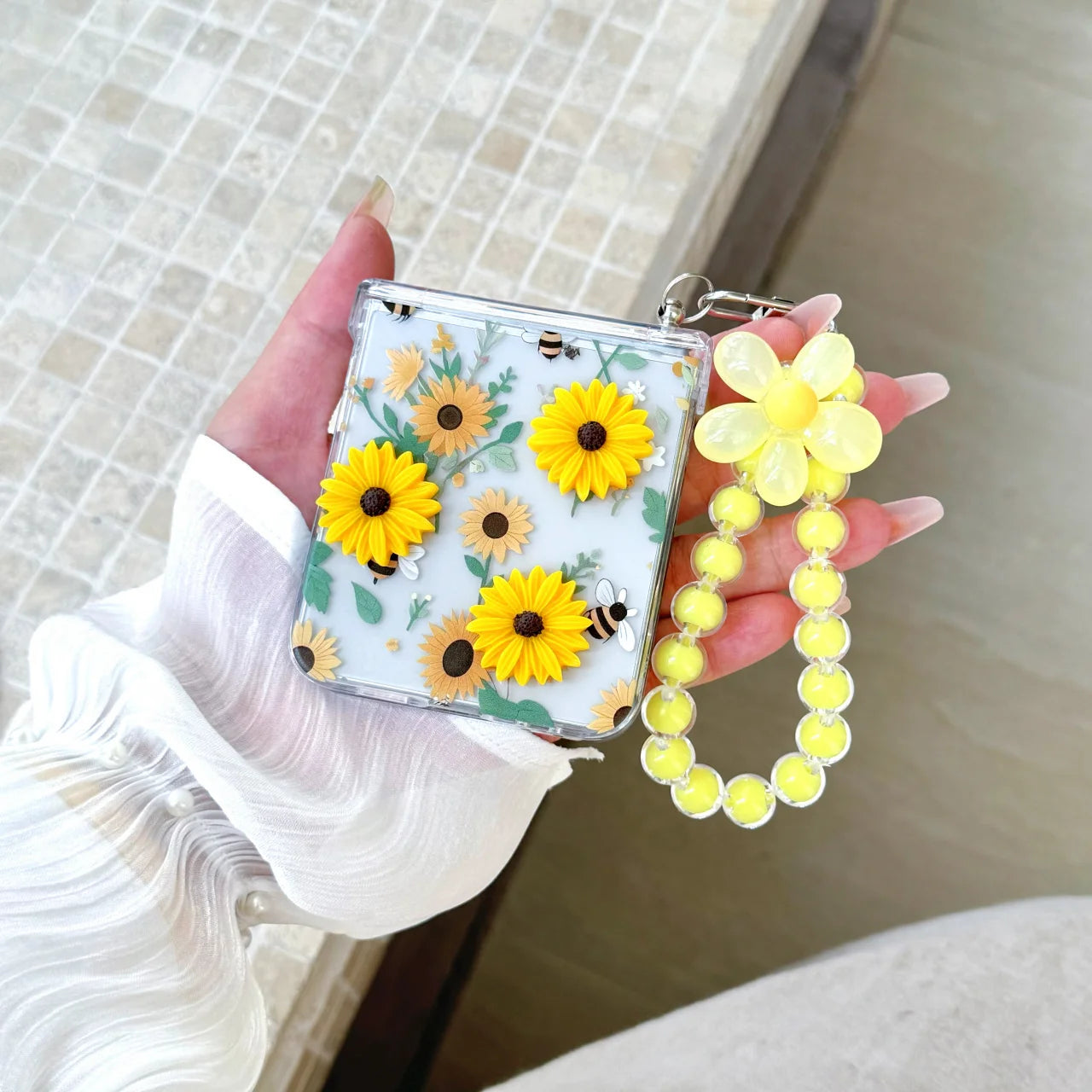 
for Samsung Galaxy Z FLIP 7 FE 6 5 4 3 flip7 Rope Strap Pendant Fold Phone Case 3D Sunflower Peach Blossom Cover﻿﻿