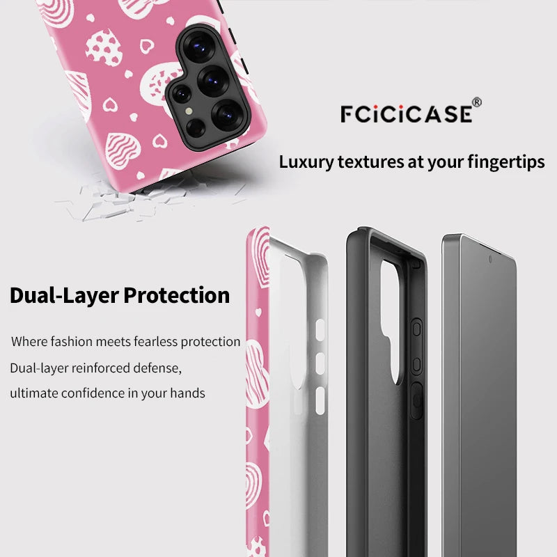Fcicicase Love Heart Print Phone Case For Samsung Galaxy S25 Ultra S24 Plus S20 FE S23+ A36 A26 A16 A56 Dual Layer Acrylic Cover