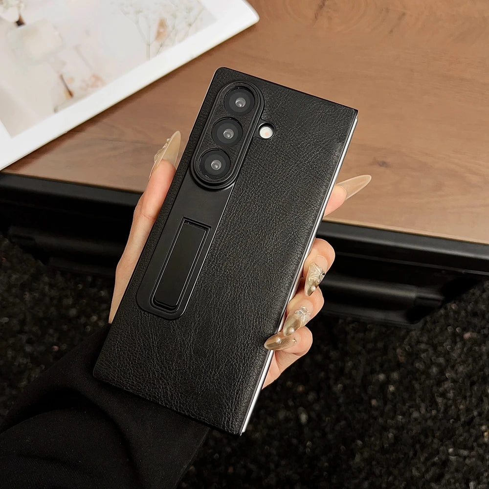 Z Fold7 5G Luxury Suede Pattern Phone Case For Samsung Galaxy Z Fold 7 6 5 4 3 Zfold6 Pu Leather Invisible Bracket Holder Cover