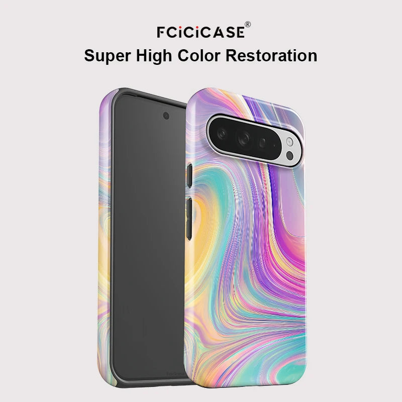 Fcicicase 2 in 1 Dual Layer Phone Case For Google Pixel 9 10 Pro XL 10A 7A 8A 10 9 Pro Colorful Stripe Lines Print Back Cover