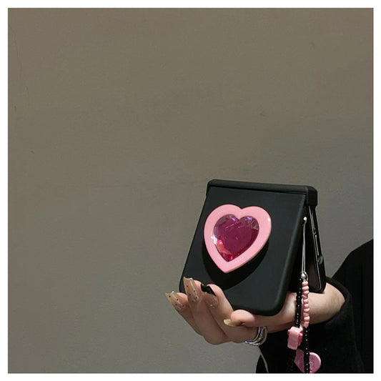 Cute Black Phone Case with Butterfly Bracelet for Samsung Galaxy Z Flip 7 fe  Flip6 ZFlip5 Zflip 6 Back Cover with Heart Holder