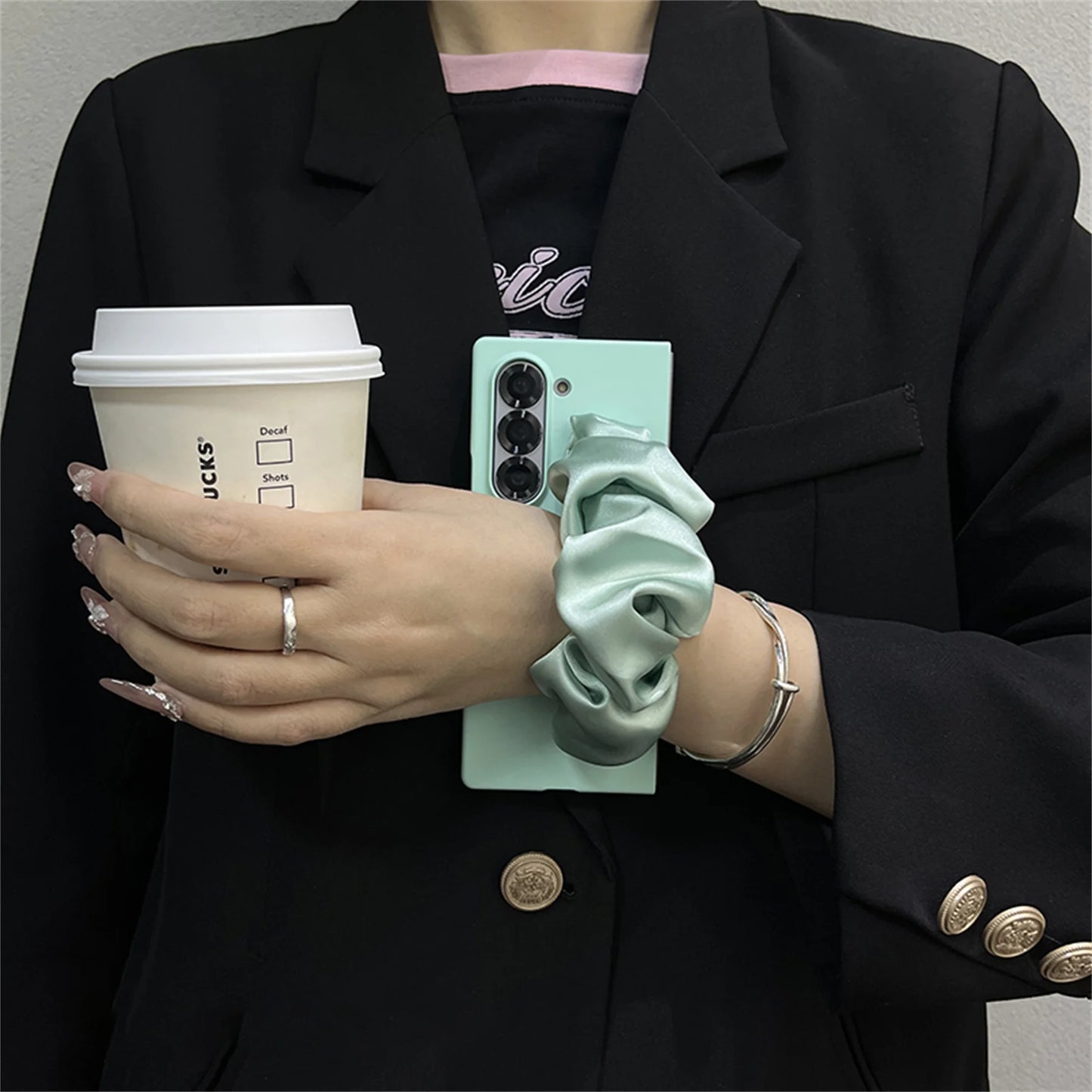 Senior Classic Korean Solid Color Phone Case with Silk Scarf Wristband for Samsung Galaxy Z Fold7 Z Fold6 Z Fold5 ZFold4 3 Cover