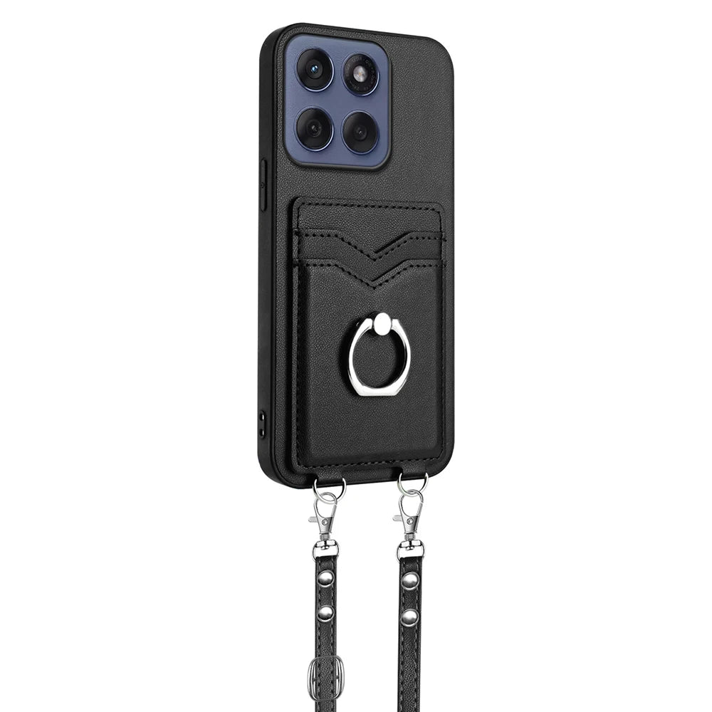 Ring Holder Case For Moto Edge 60 Fusion 60S 50 Neo X50 Ultra Pro G34 G35 G45 G55 G85 G Stylus 5G Crossbody Strap Leather Cover