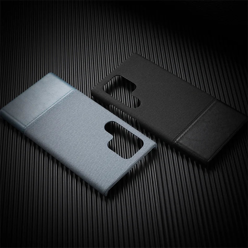 For Samsung Galaxy S23 S24 S25 Ultra Personalised Nylon Fabric Stitched With Leather Case Frameless Cooling Shockproof PC Cover