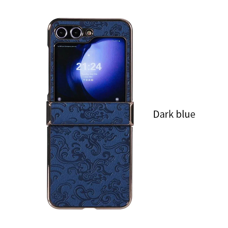 Luxury Dragon Pattern Leather Phone Case For Samsung Galaxy Z Flip 7 FE 6 5 4 3 Flip6 ZFlip7 3-Pieces-Set Plating PC Hinge Cover