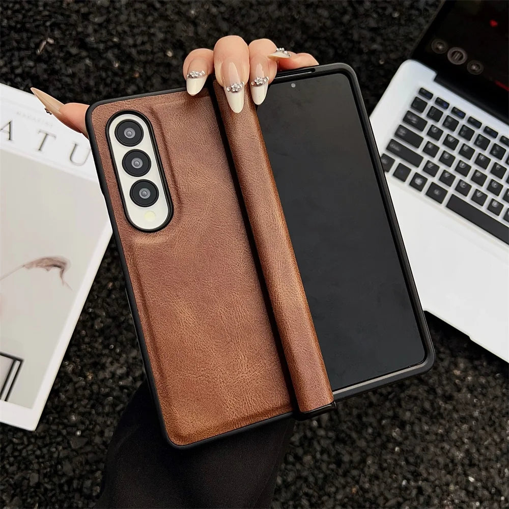 For Samsung Galaxy Z Fold 7 6 5 4 3 5G Case Folding Hinge Business PU Leather Shockproof Cover  For Galaxy ZFold6 ZFold7 Fold5