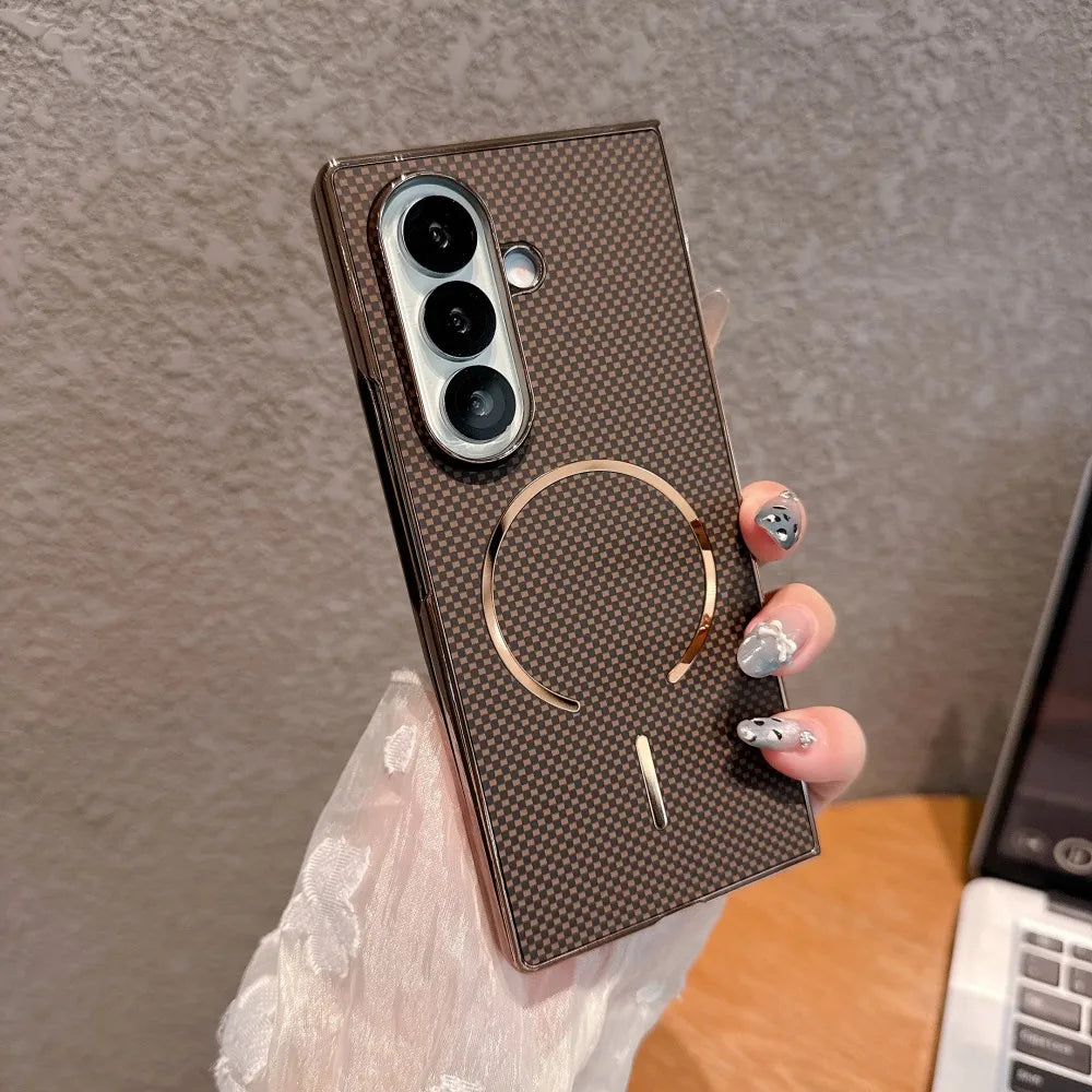 For Samsung Galaxy Z Fold 7 Case Hard Carbon fiber Magnetic wireless charging Protective Back Cover For Z Fold 7 6 5 4 3 Shell
