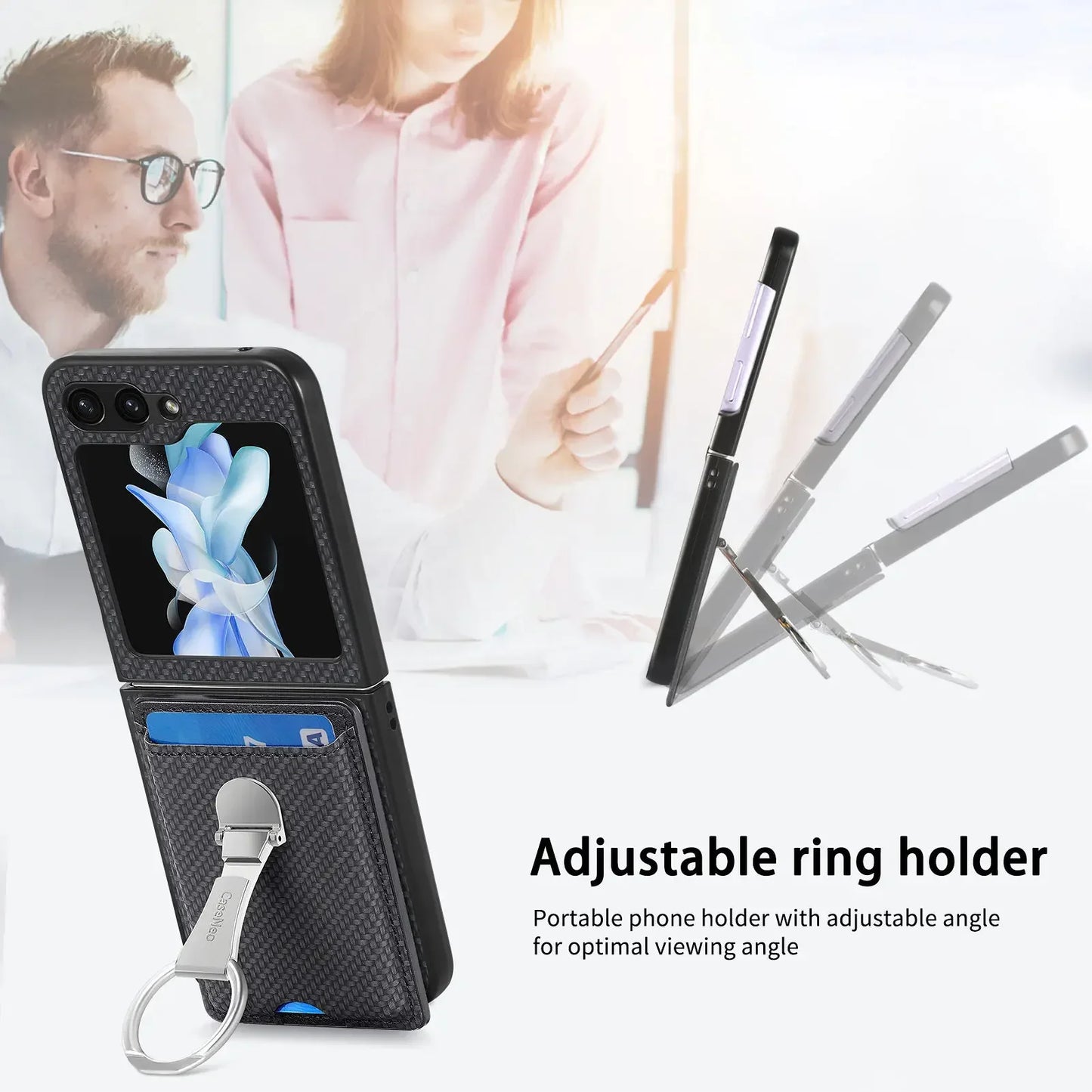 Ring Card Holder Wallet Flip Phone Case for Samsung Galaxy Z Flip 7 6 5 4 3 2 Flip7 Flip6 Flip5 Flip4 Flip2 5G PU Leather Cover