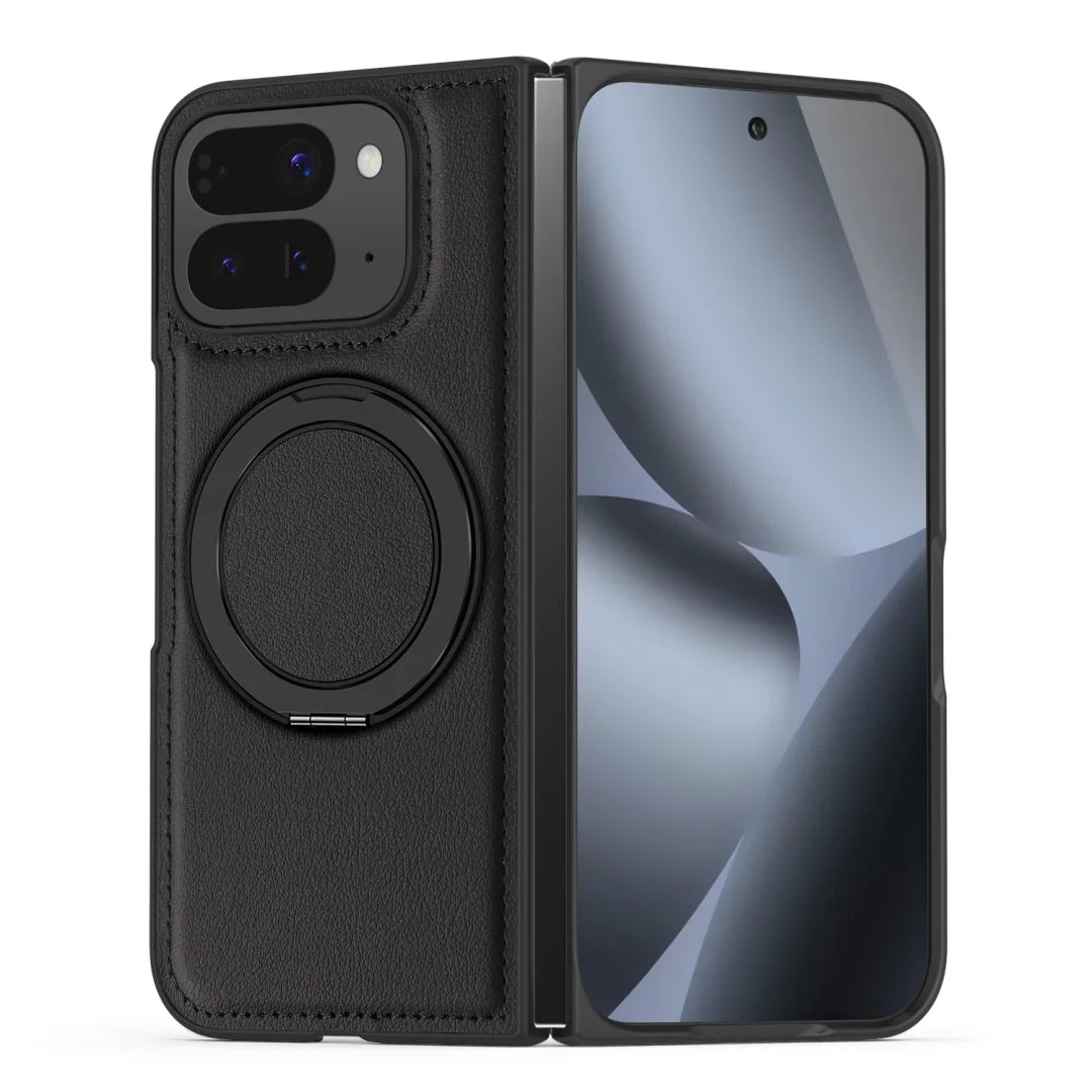 Embossed PU Leather Case For Google Pixel 10 Pro Fold Magnetic 360° Rotation Metal Stand Comfort Grip Case Cover