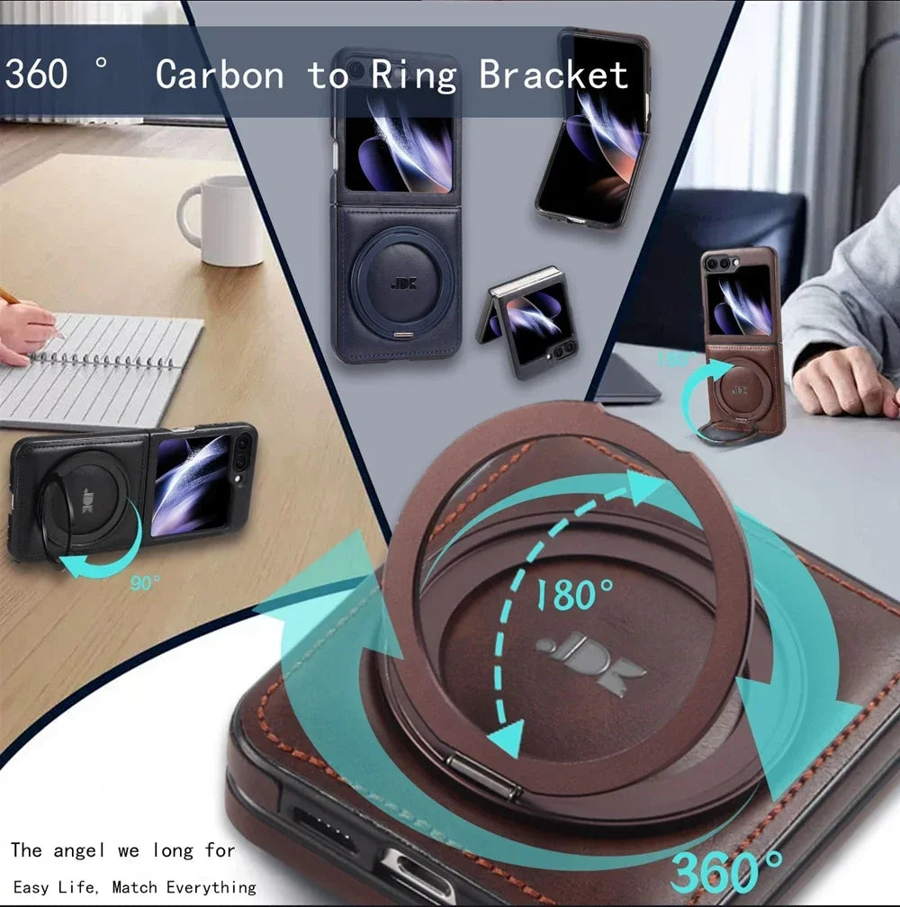 Rotation Bracket Leather Phone Case Magsafe Back Cover for Samsung Galaxy ZFlip6 5G ZFlip 7 6 5 4 3 Magnetic Wireless Charging