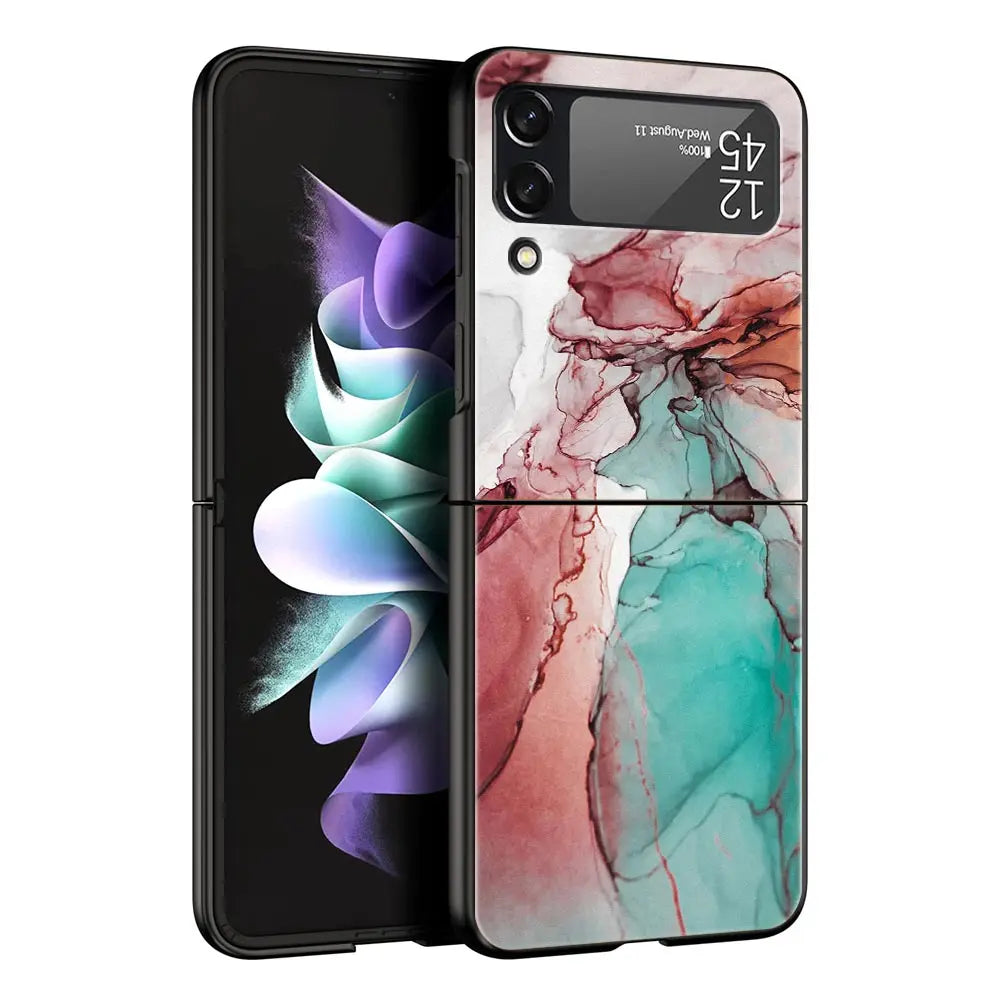 Vintage Marble Hard PC Phone Case For Samsung Galaxy Z Flip 7 6 5 4 Black Cover For Galaxy Z Flip 3 Foldable Fundas Shell Capas