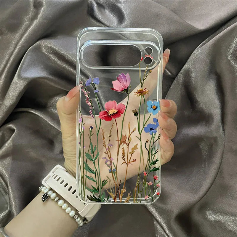 Beautiful Flowers Phone Case For Google Pixel 8A 9 Pro XL 8 Pro 10 7 6A 5G Luxury Floral Pattern Transparent Soft TPU Cover Capa
