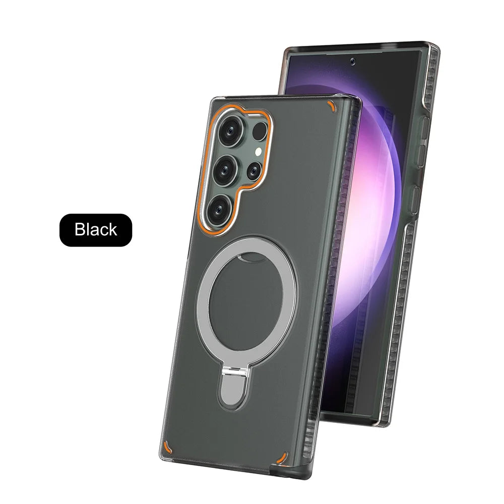 3 IN 1 Folding Ring Holder Phone Case For Samsung Galaxy S26 S25 S24 Plus Ultra Magnetic For Magsafe Shockproof Stand Back Cover