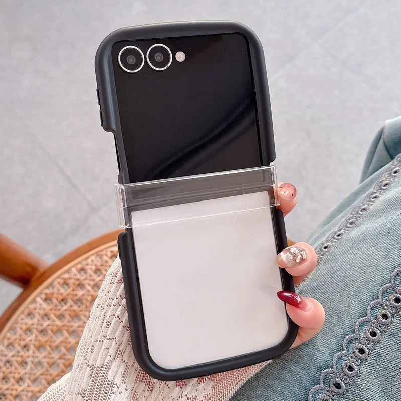 Transparent Hinge Phone Case For Samsung Galaxy Z Flip7 Flip6 Flip5 Flip4 Flip3 Candy Color Shockproof Protection Folding Cover