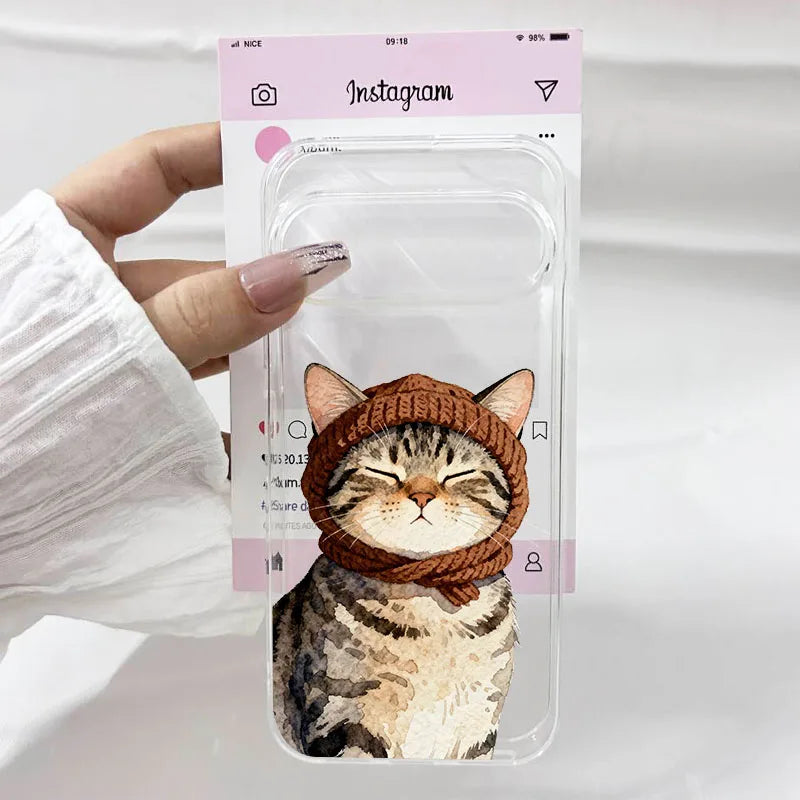 INS Korea Cute Pink Cat Pattern Phone Case For Google Pixel 10 9 Pro XL 8 Pro 6 7 8A 7A 5G Lovely Transparent Soft TPU Cover Bag