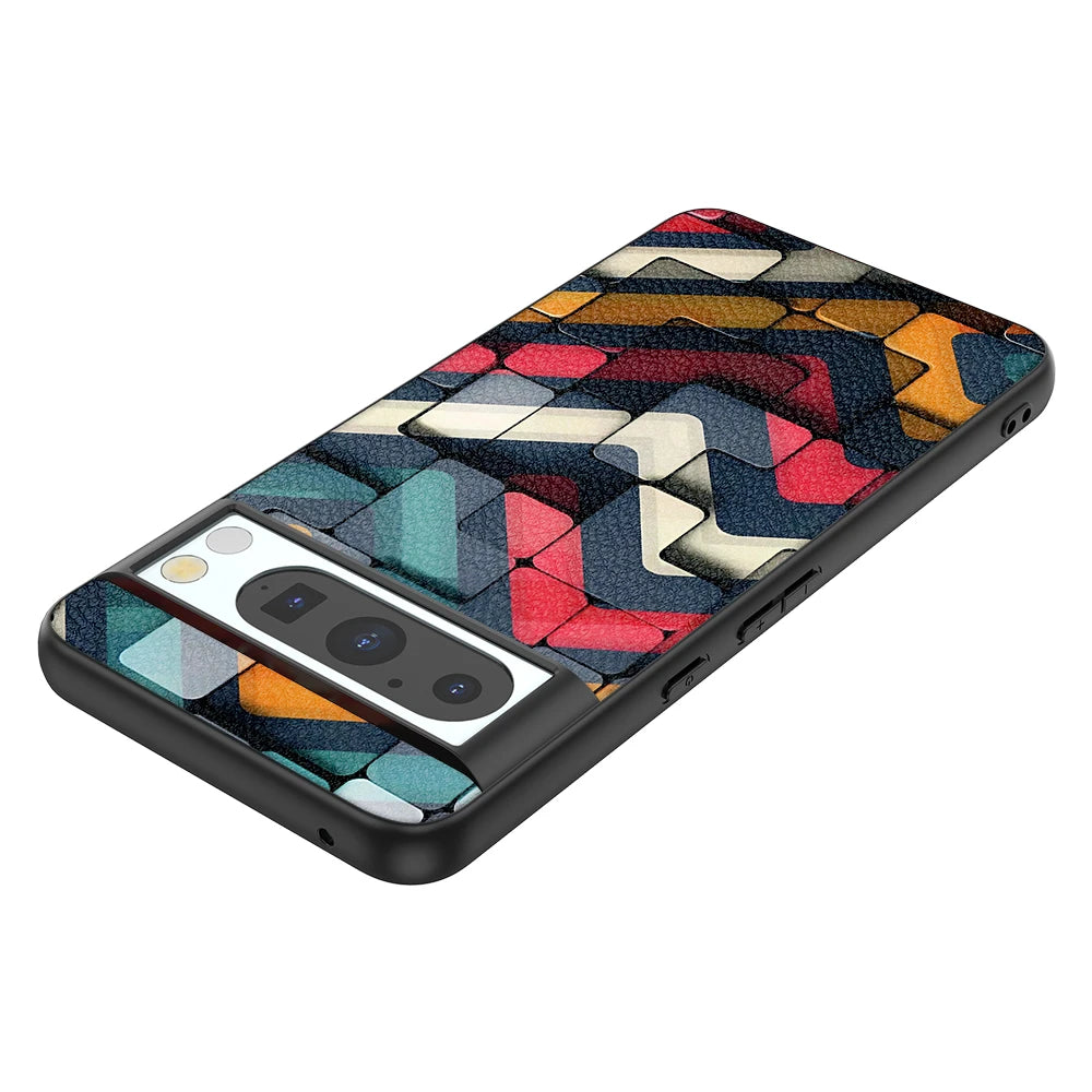 Back Cover Leather Case for Google Pixel 4 XL 4A 5 5A 5G 6 Pro 6A 7 Pro 7A 8 Pro 8A High Quality with Color Block Pattern Print