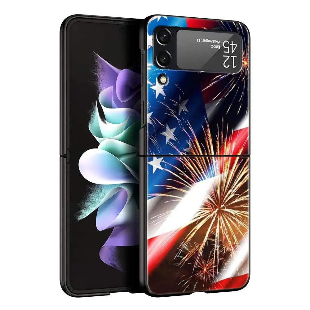 Hard PC Phone Case For Samsung Galaxy Z Flip 7 6 5 4 Black For Galaxy Z Flip 3 Foldable Shockproof American United States Flag