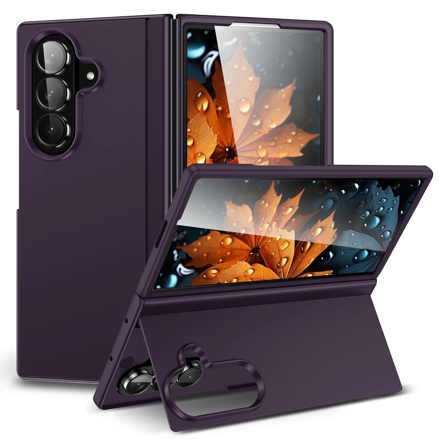 Skin Feel Invisible Bracket Case For Samsung Galaxy Z Fold 7 6 5 4 3 ZFold7 5G Protection Plain 2-piece Set Shockproof Cover