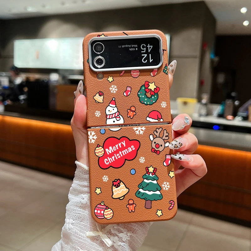 Merry Christmas Print Phone Case For Samsung Galaxy Z Flip 7 4 5 6 3 5G Folding Soft TPU Cover For Samsung Z Flip7 Flip6 Flip5