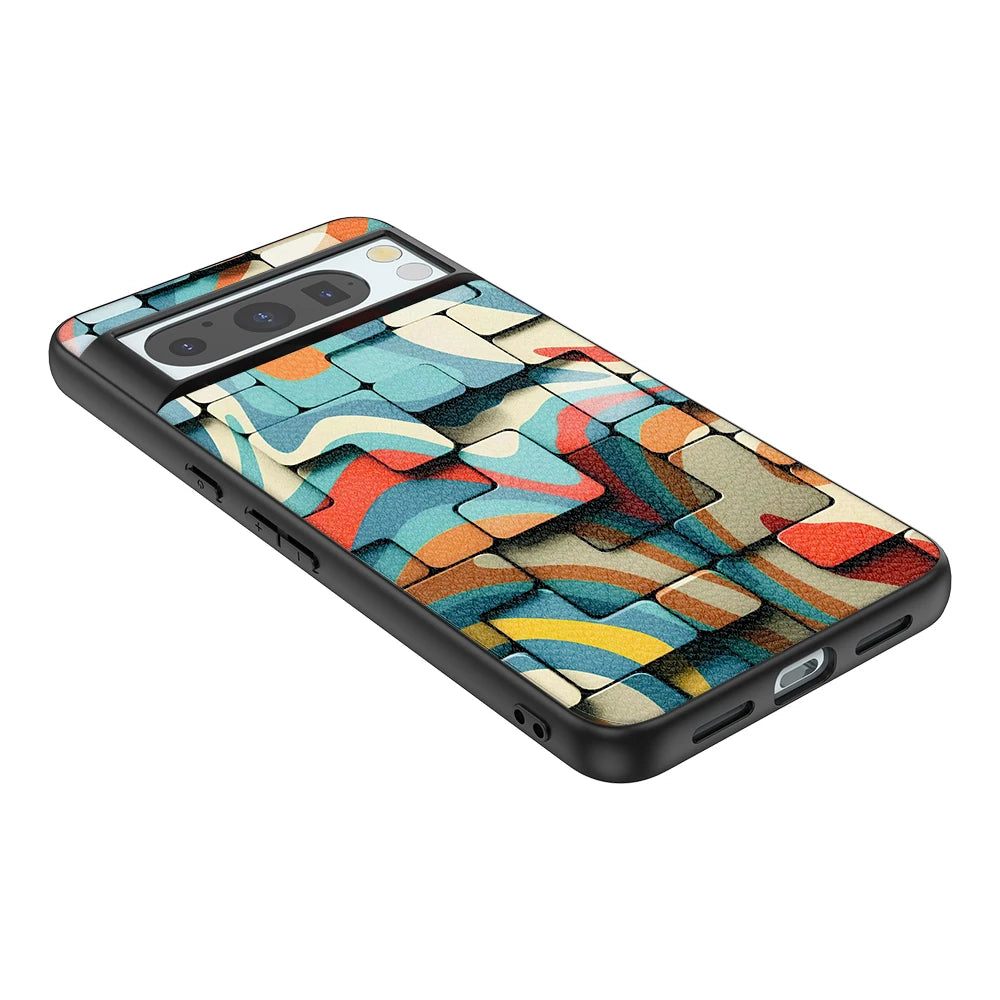 Back Cover Leather Case for Google Pixel 4 XL 4A 5 5A 5G 6 Pro 6A 7 Pro 7A 8 Pro 8A High Quality with Color Block Pattern Print
