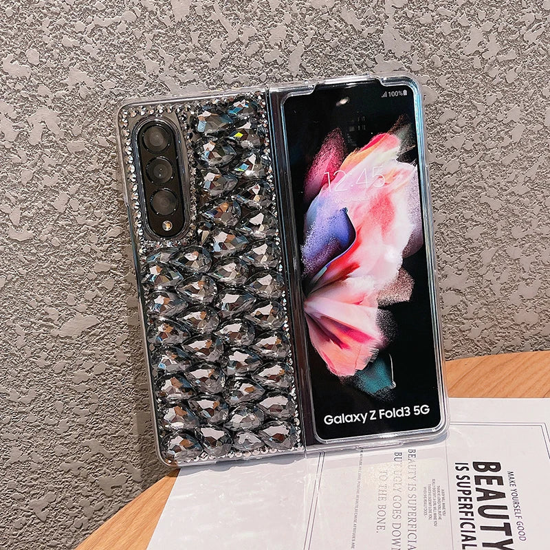 Rhinestone Phone Case For Samsung Galaxy Z Fold 4 5 3 2 6 7 Crystal Designer Carcasa Cases Luxury Telefon Funda Kilifi