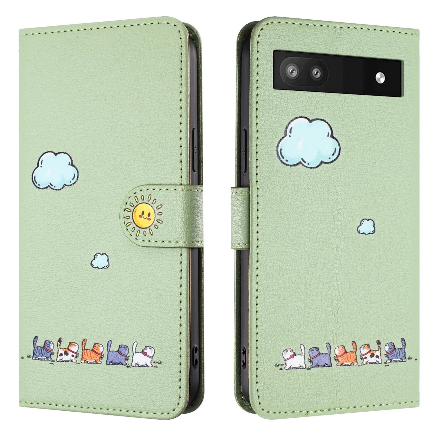 Leather Cat Phone Wallet Case Book Kickstand For Google Pixel 9 8 7 Pro 8A 7A 9A,Sony Xperia 1 10 V 5G Card Slot Cute Flip Cover
