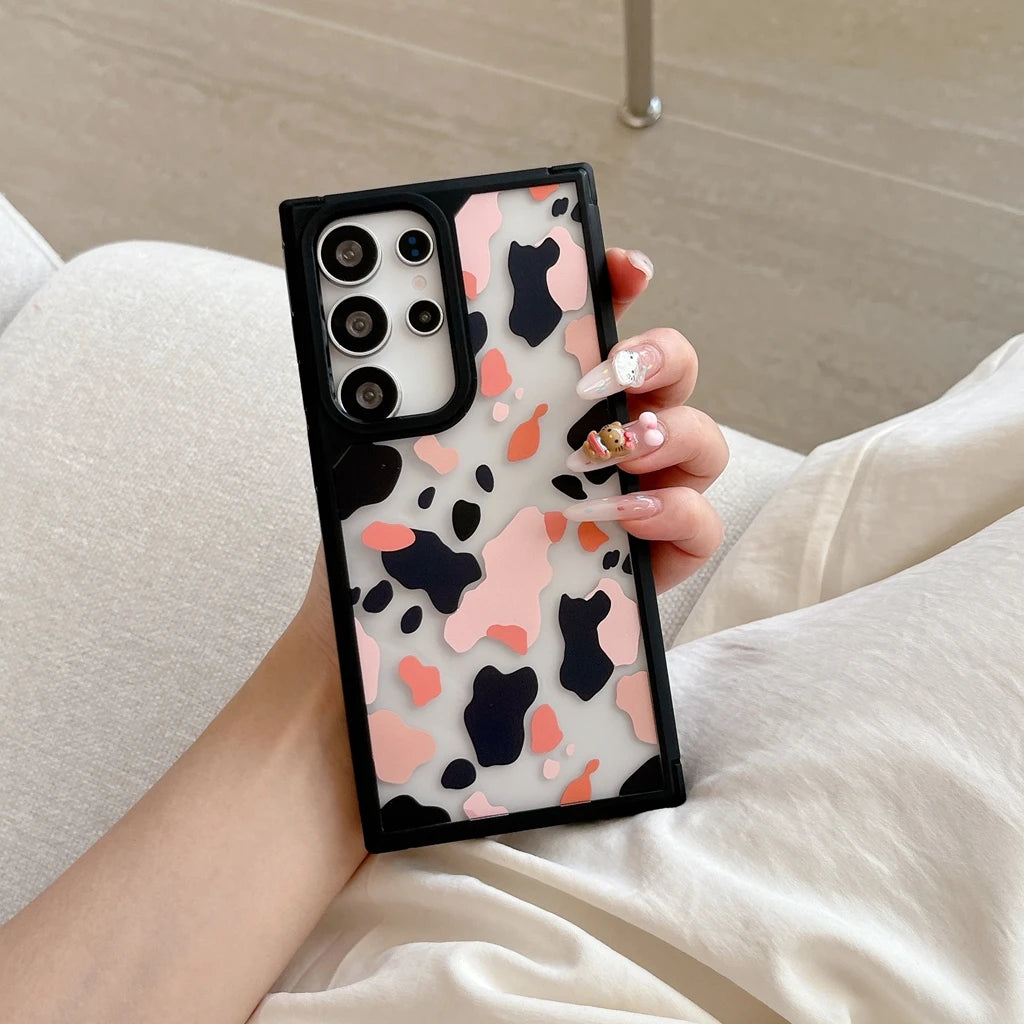 Full Screen Color Collision Leopard Print Love Heart Phone Cover Case for Samsung Galaxy S22 S23 S24 S25 Plus Ultra S23 S24 FE