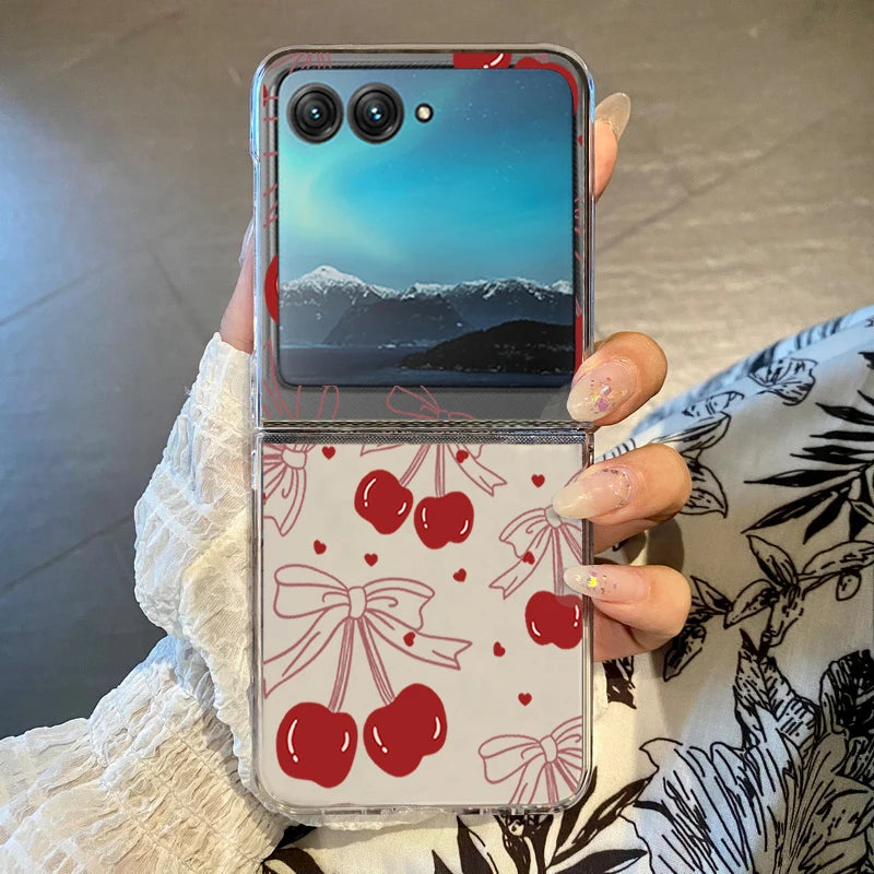 Rose Flower Bowknot Printed Phone Case For Motorola Razr 60 Ultra Razr 50 40 Ultra 50 40 Clear Shockproof Hard PC Folding Cover