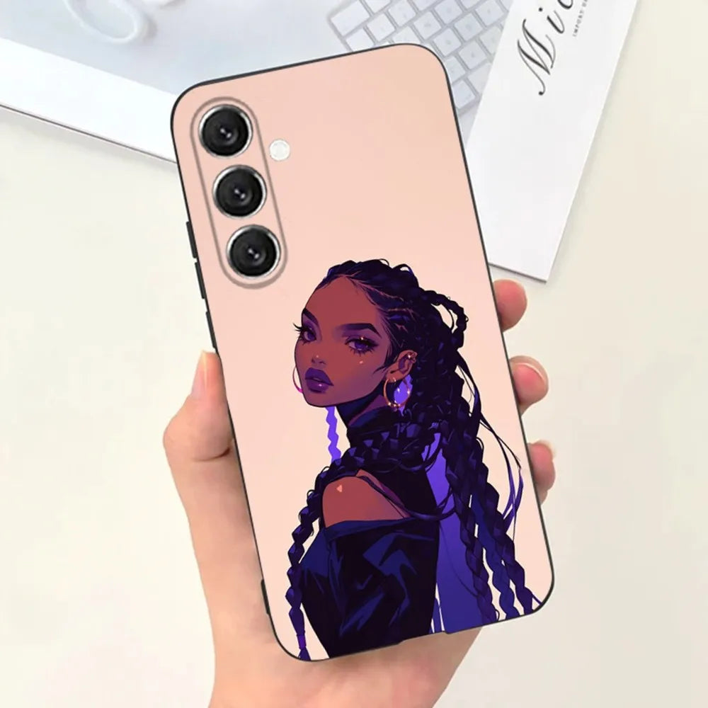 Black Girl Afro  Phone Case For Samsung S25,S24,S21,S22,S23,S30,Ultra,S20,Plus,Fe,Lite,Note,10,9,5G Black Cover