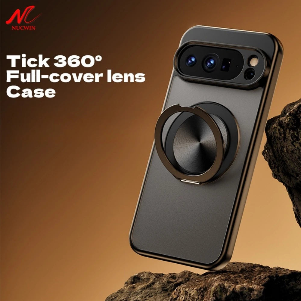Luxury 360 Rotate Bracket Case for Google Pixel 10 Pro XL 9A Slim Matte Translucent Stand Holder PC Shockproof Cover