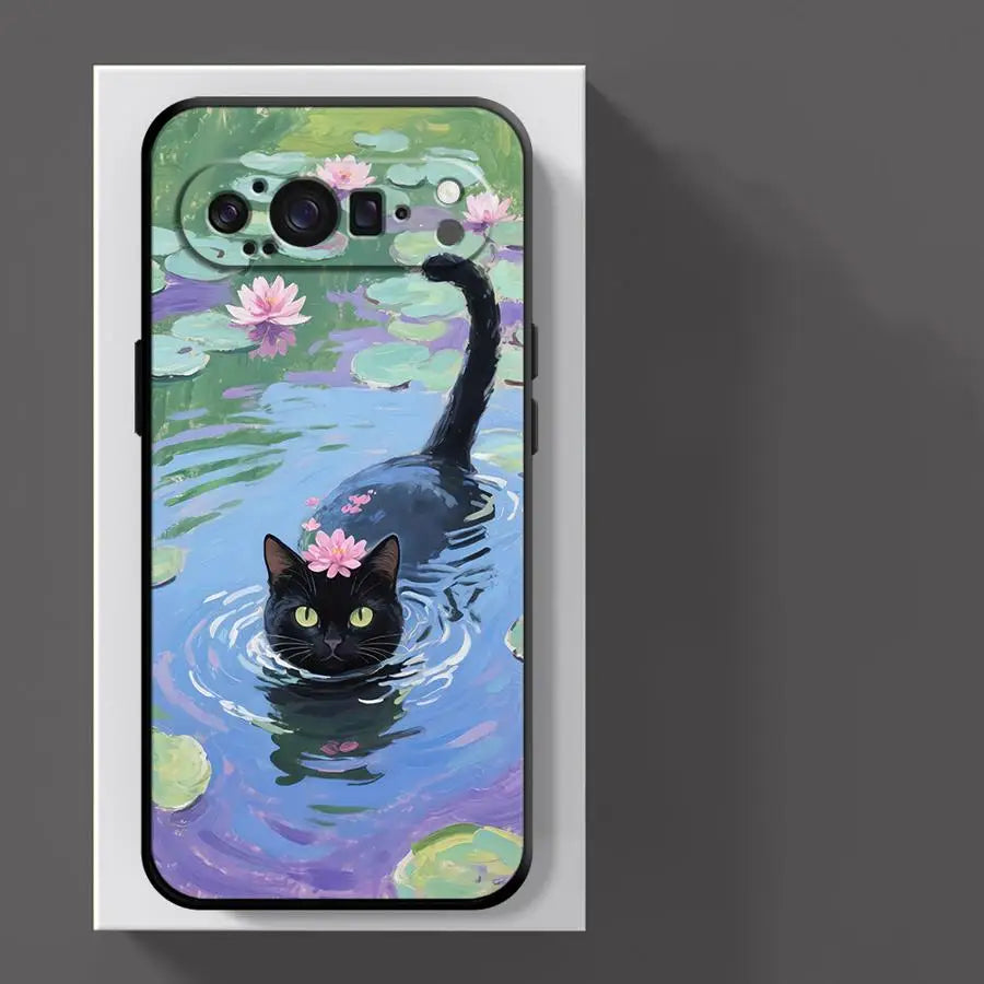 Funda Phone Cover Case for Google Pixel 10A 6 7 8 Pro 10 9 Pro XL 6a 7a 9a 8a Cartoon Night Sky Cat
