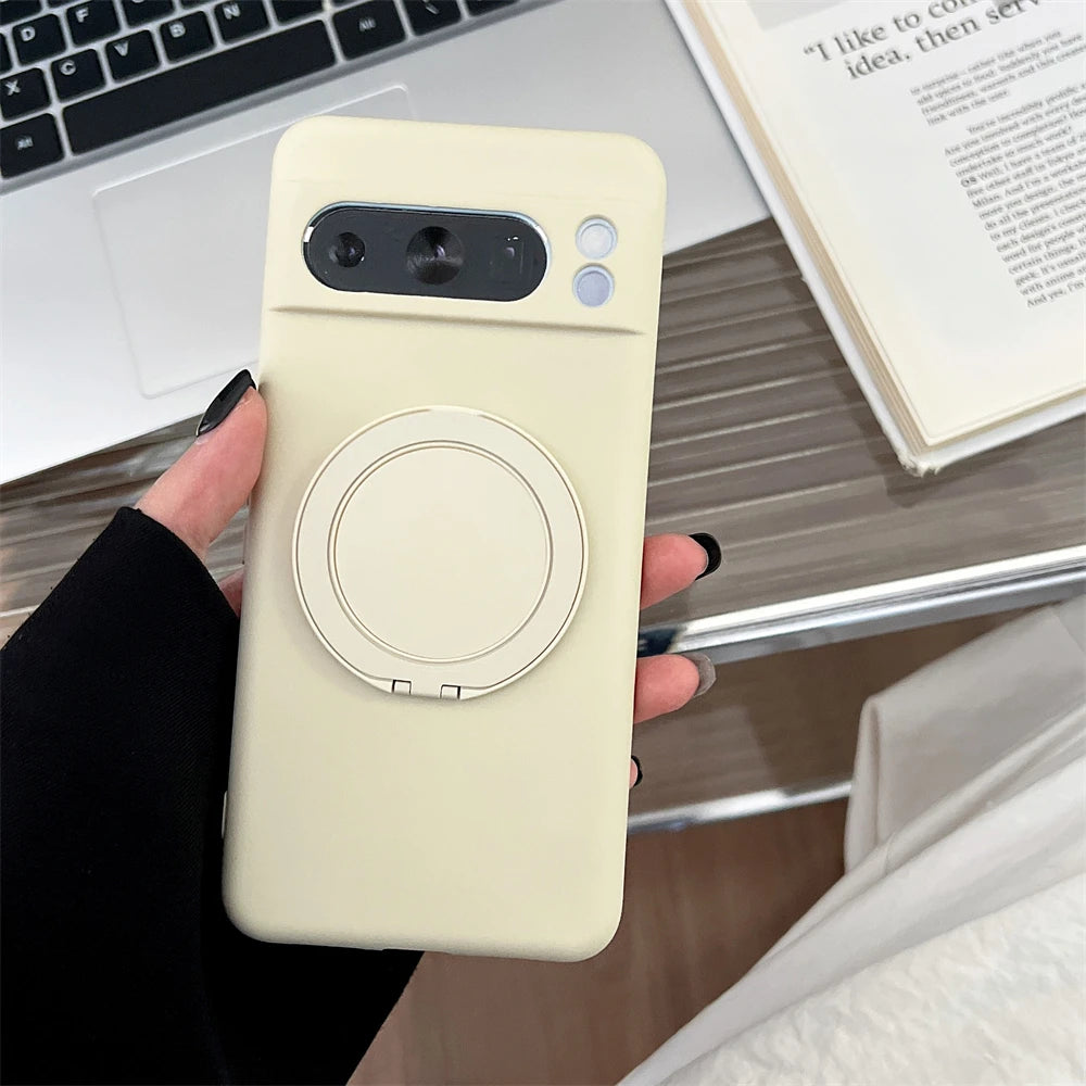 Original Liquid Silicone Magnetic Invisible Bracket Soft Case For Google Pixel 10 9 Pro XL 8 7 6 A Pro Anti-Drop Protector Cover