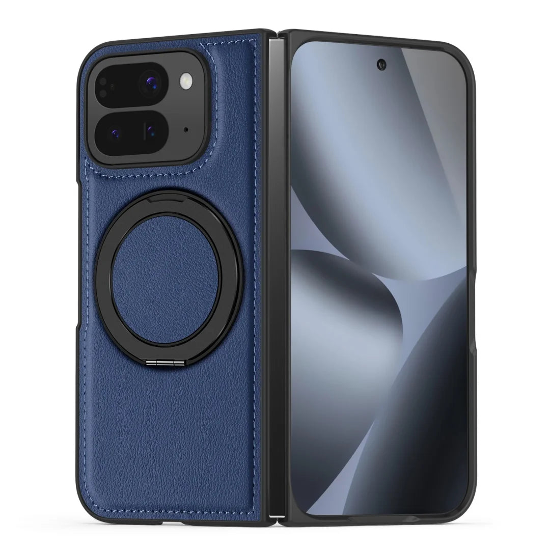 Embossed PU Leather Case For Google Pixel 10 Pro Fold Magnetic 360° Rotation Metal Stand Comfort Grip Case Cover