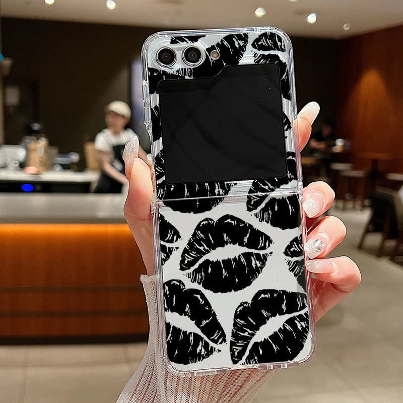 Luxury Kiss Lips Phone Case For Samsung Galaxy Z Flip 6 5 4 3 Metal Buckle Clear TPU Folding Cover For Samsung Z Flip6 Flip5