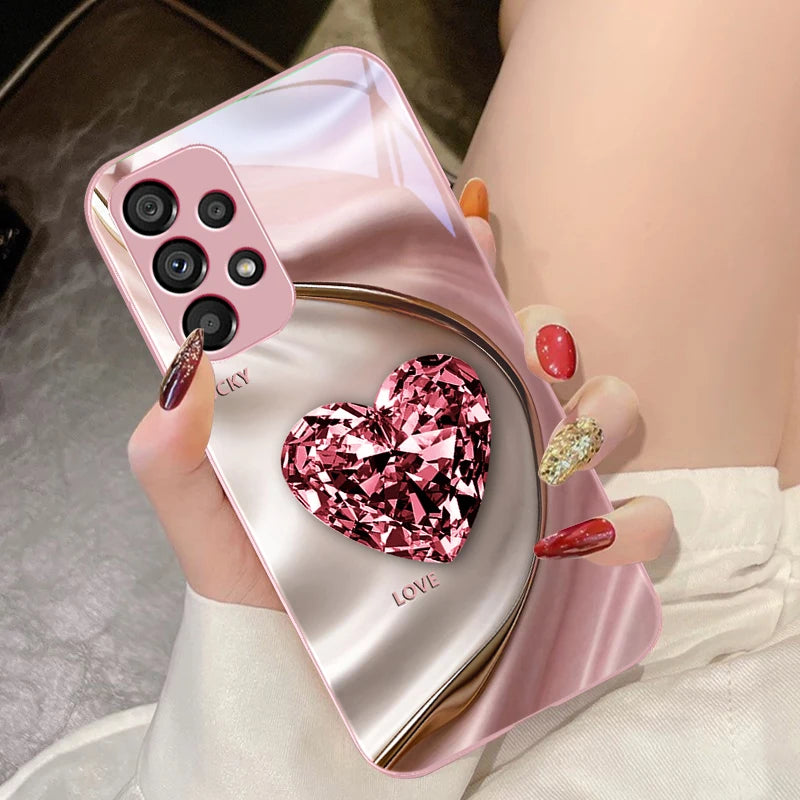 Big Pink Diamonds For Samsung Galaxy S10 4G S20 11E 30 S21 22 S24 Fe Pro S23 S25 Ultra 5G S9 Tempered Glass Phone Case